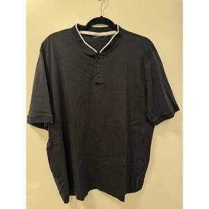 Paul Fredrick Men's XL Black/White Cotton Short Sleeve Polo Henley Tee